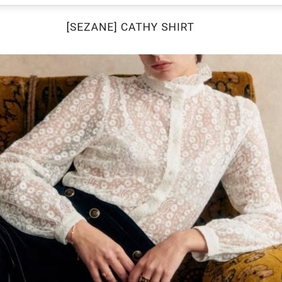 SÉZANE Cathy Guipure Embroidered White Lace Button Front Blouse NWOT - Picture 4 of 16